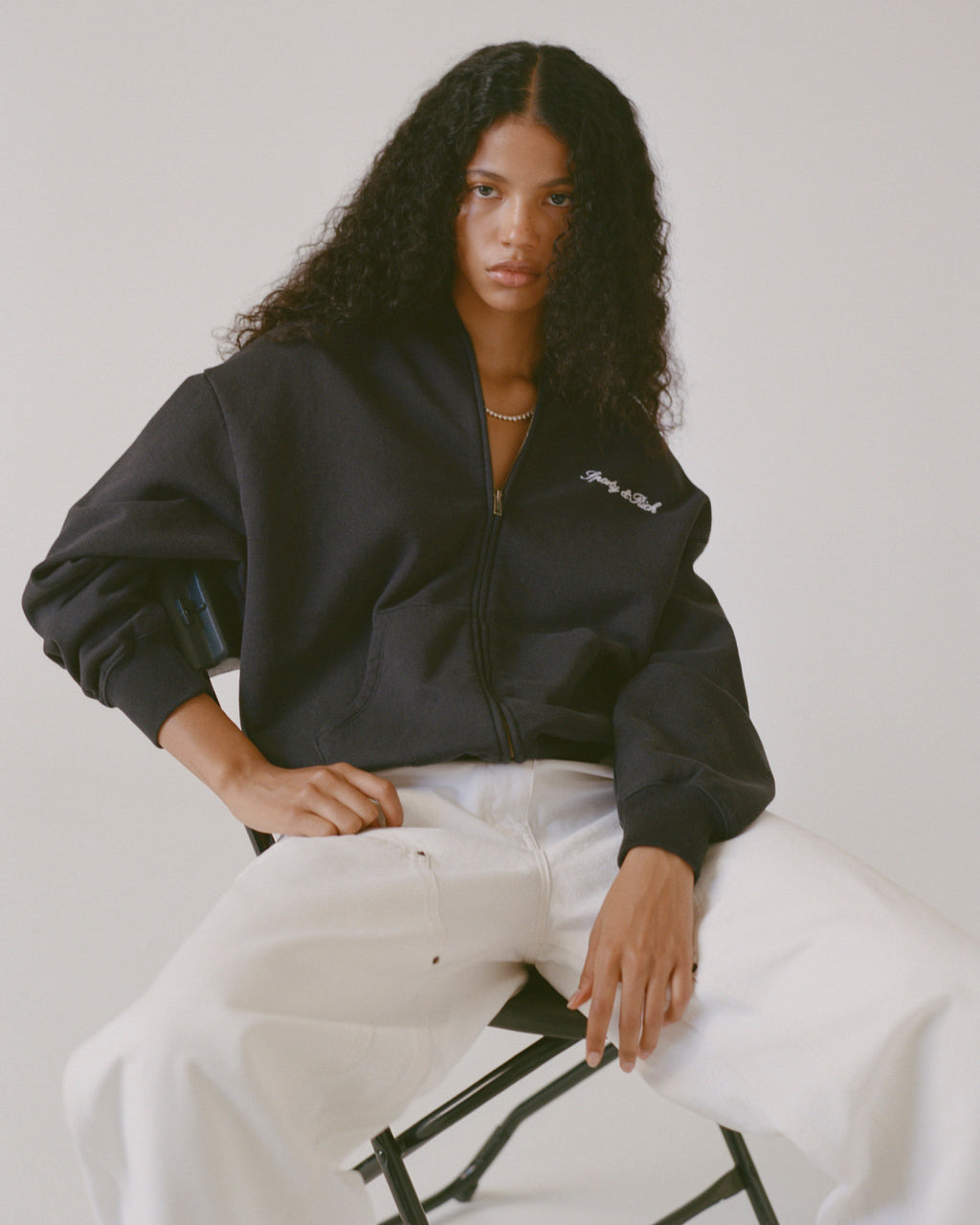 Signature Logo Embroidered Zip Hoodie - Black/White