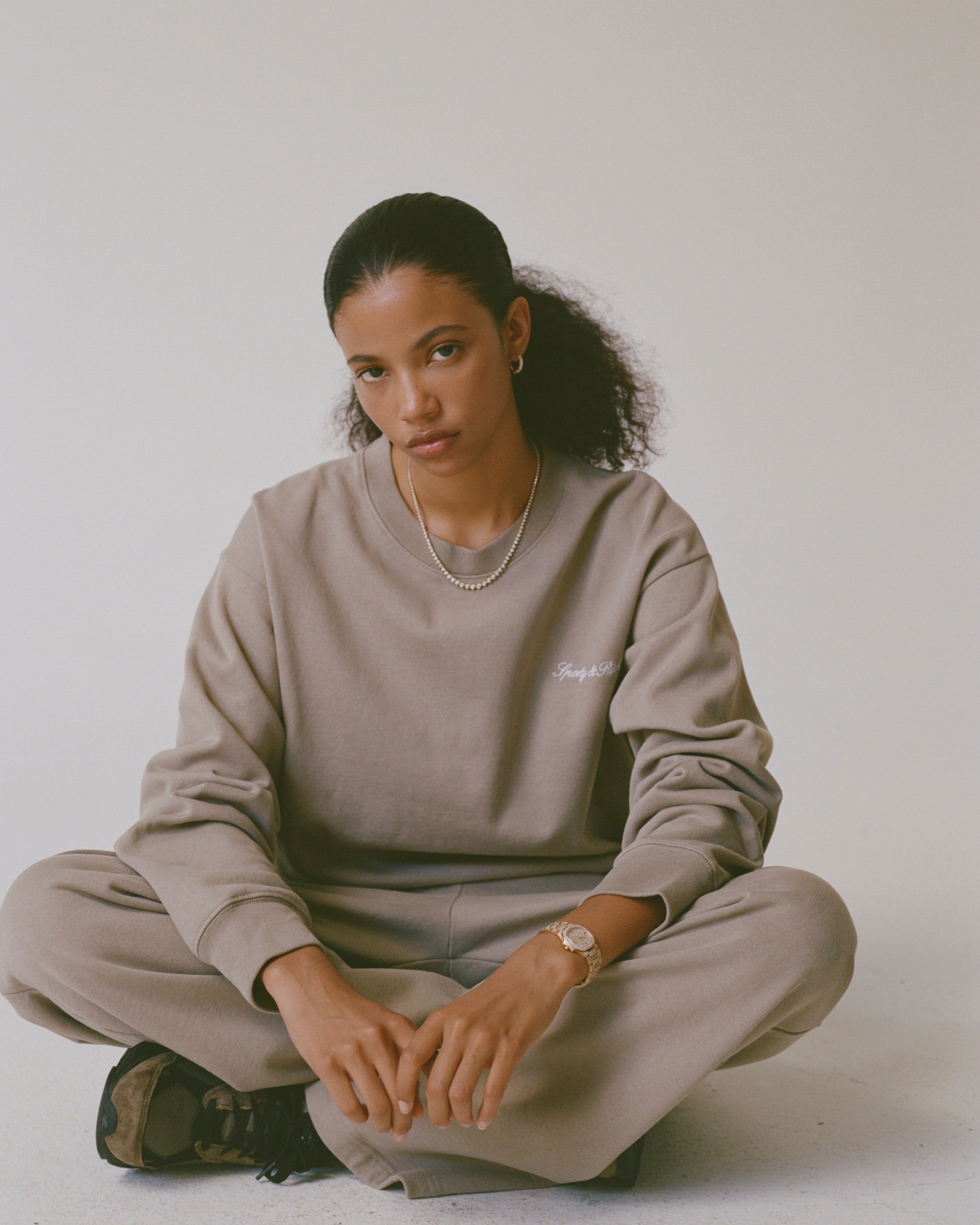 Signature Logo Embroidered Crewneck - Hazelnut/White