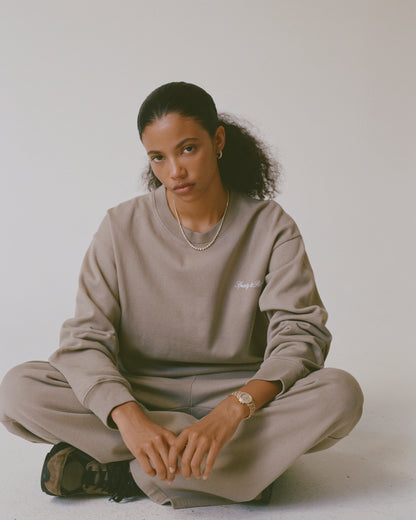 Signature Logo Embroidered Crewneck - Hazelnut/White