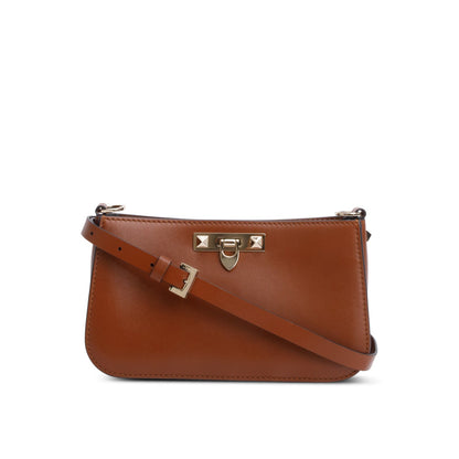 Brown Calfskin Rockstud Fierce Small Shoulder Bag