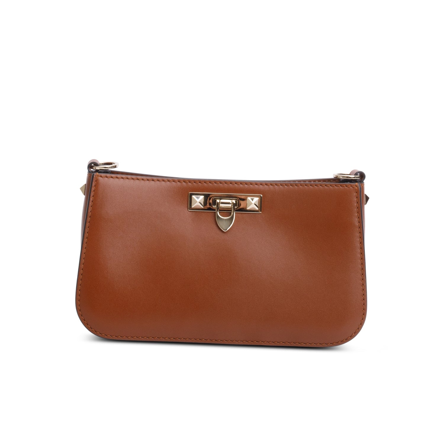 Brown Calfskin Rockstud Fierce Small Shoulder Bag
