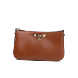 Brown Calfskin Rockstud Fierce Small Shoulder Bag