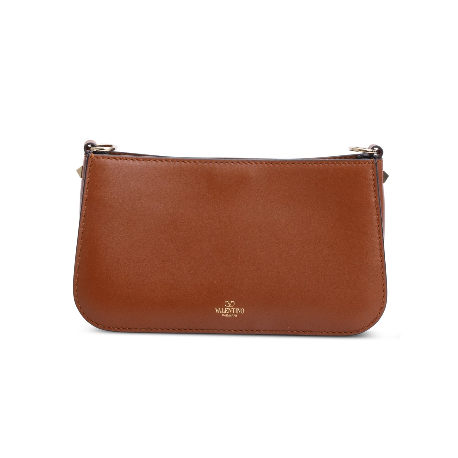 Brown Calfskin Rockstud Fierce Small Shoulder Bag