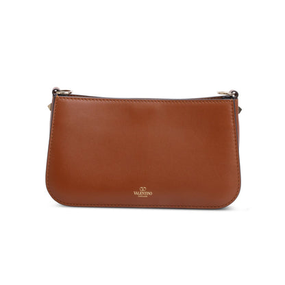 Brown Calfskin Rockstud Fierce Small Shoulder Bag