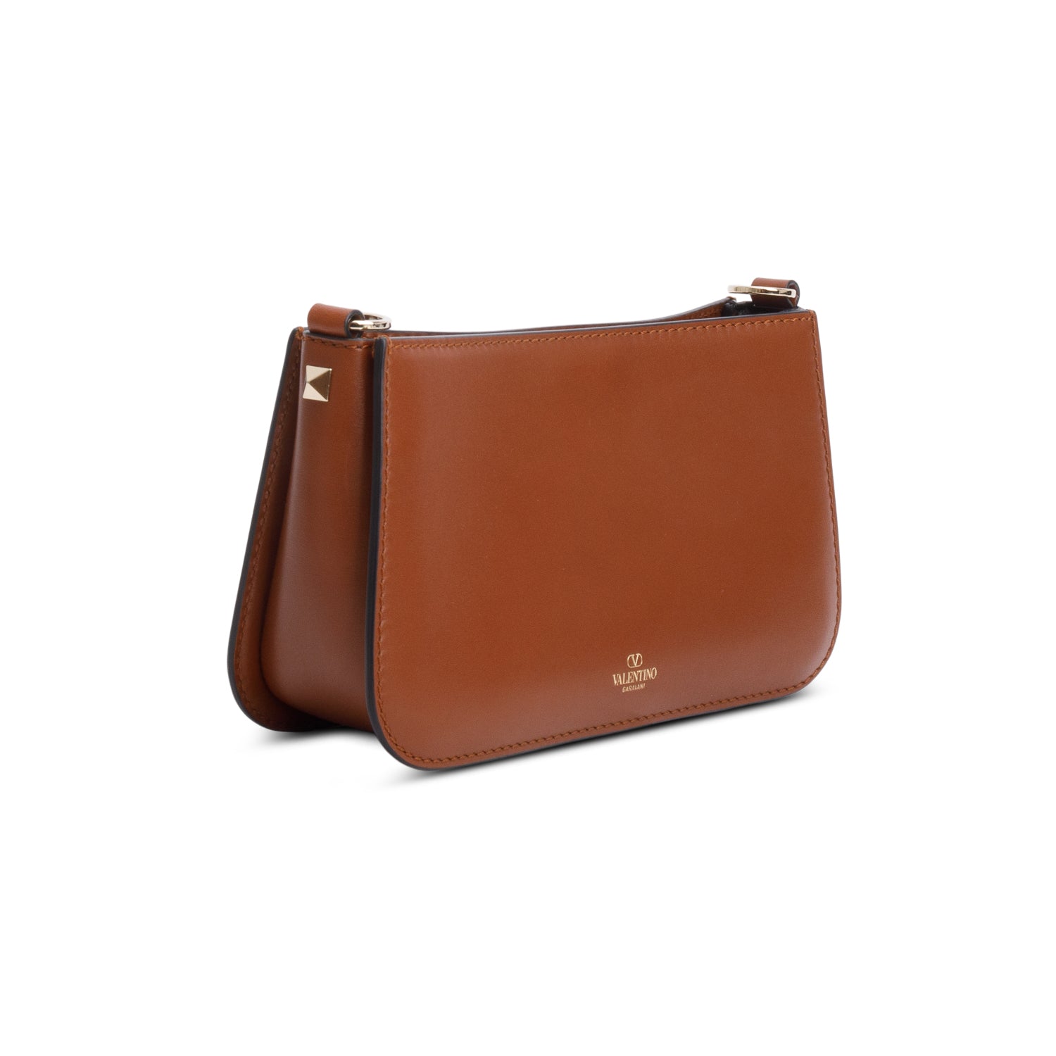 Brown Calfskin Rockstud Fierce Small Shoulder Bag