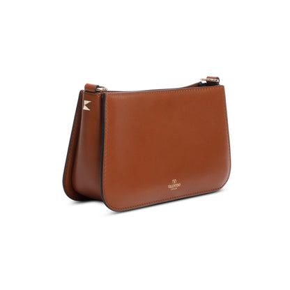 Brown Calfskin Rockstud Fierce Small Shoulder Bag