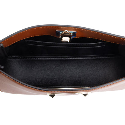 Brown Calfskin Rockstud Fierce Small Shoulder Bag