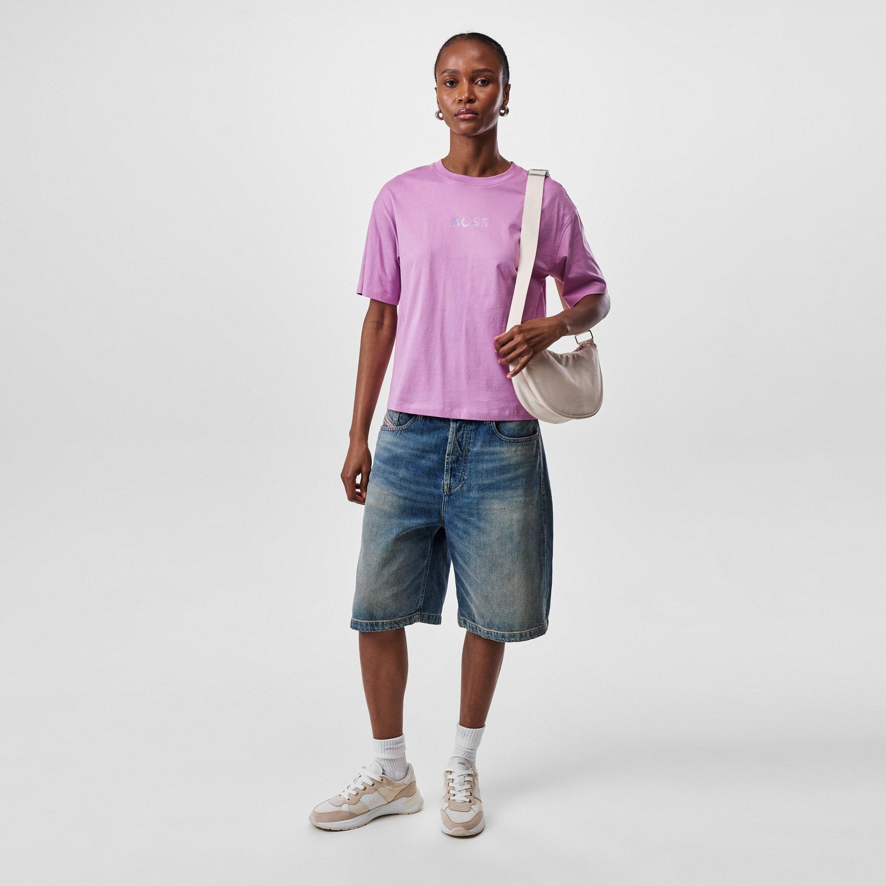 Women's Shiny Logo T-Shirt with Centre Logo