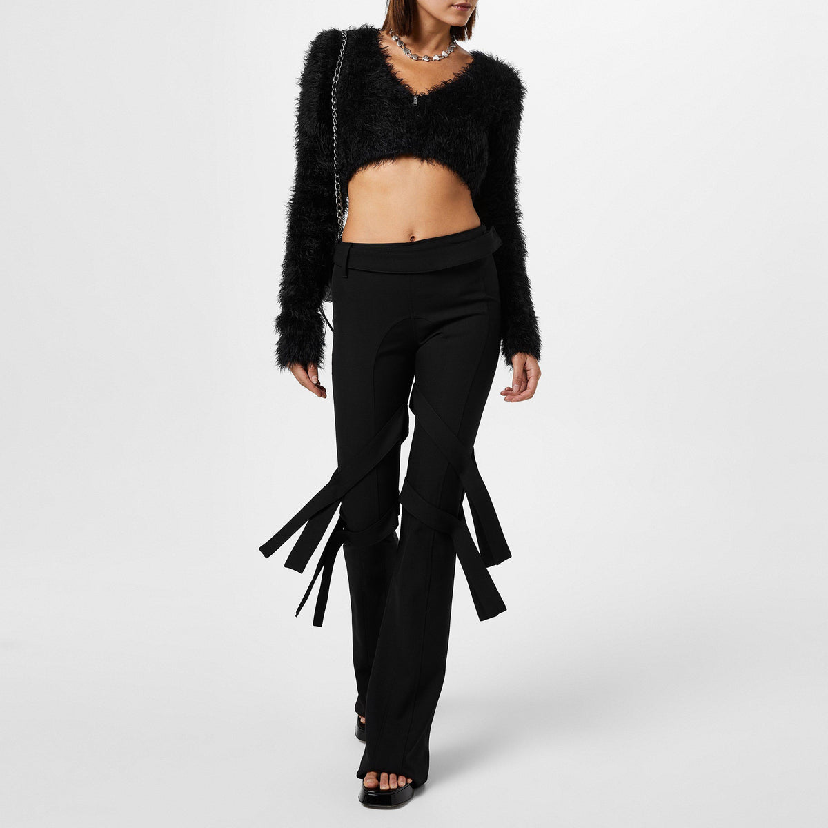 Strap-Detail Flared Trousers