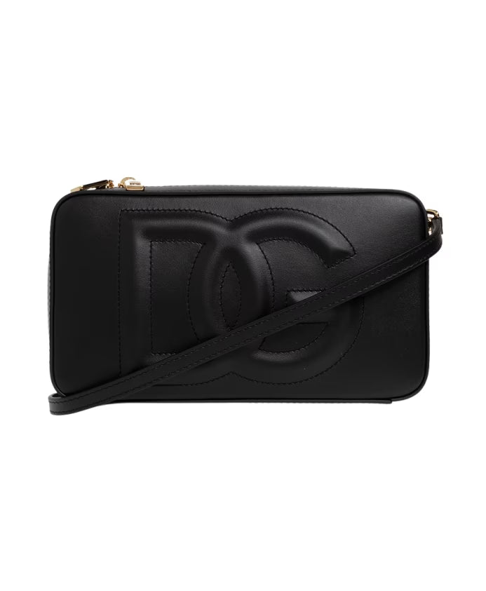 Leather shoulder bag with logo
