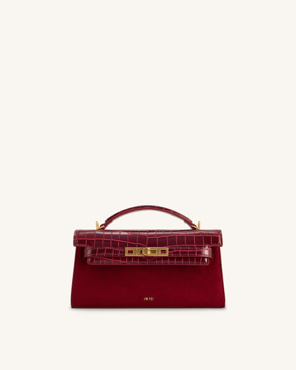 Noor Faux Suede Top Handle Bag - Blue