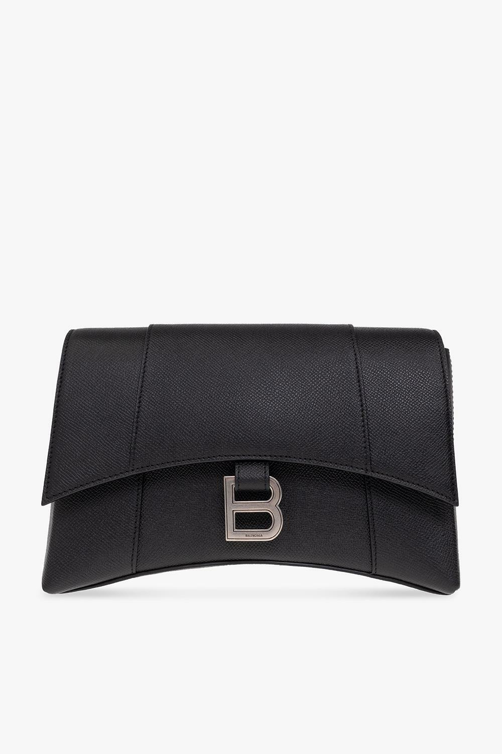Luxury Black Leather Clutch Bag with Metal B Lock Design