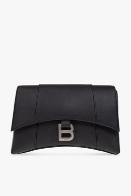 Luxury Black Leather Clutch Bag with Metal B Lock Design
