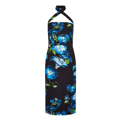 Floral Print Flared Hem Stretch Silk Midi Dress