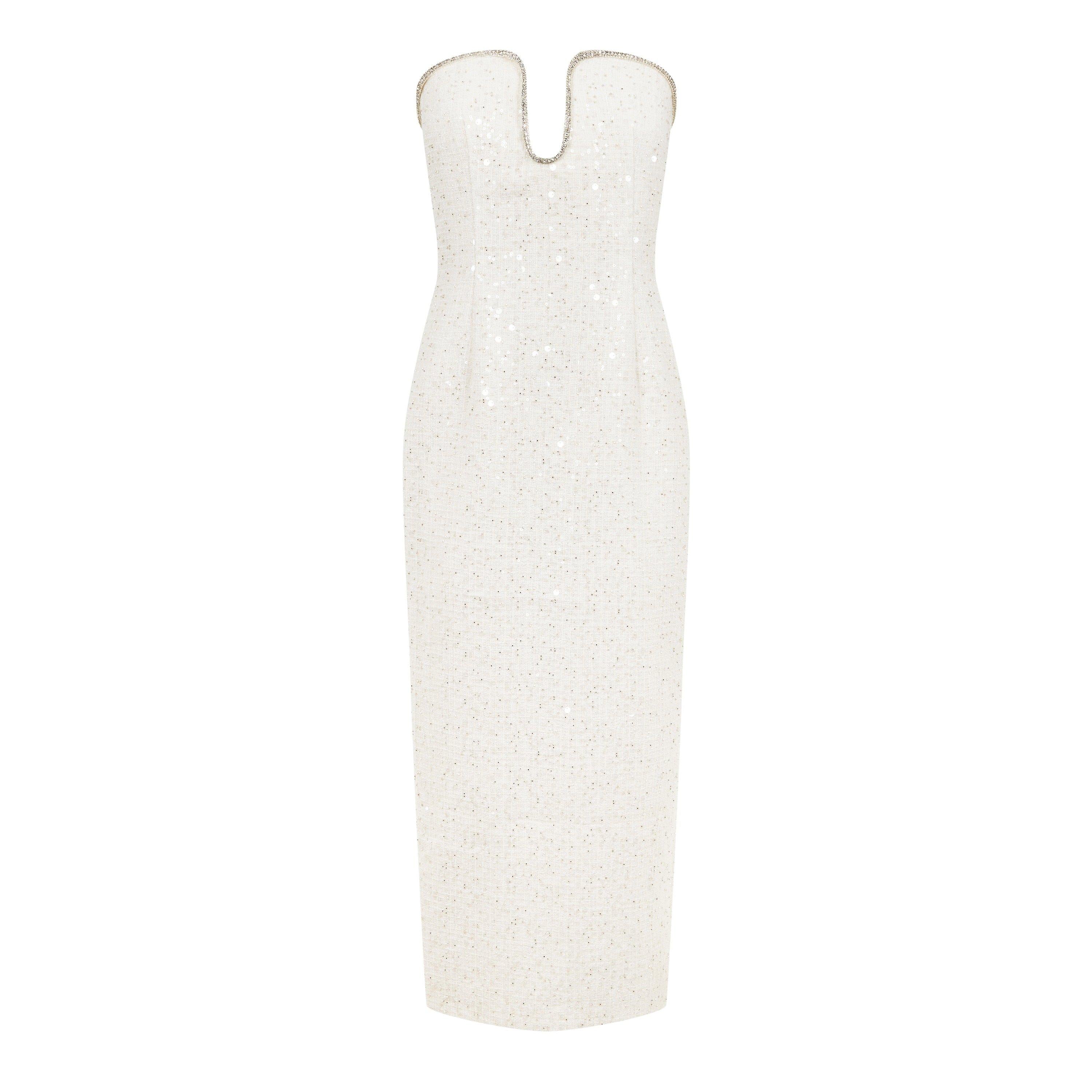 Sequin Boucle Strapless Midi Dress