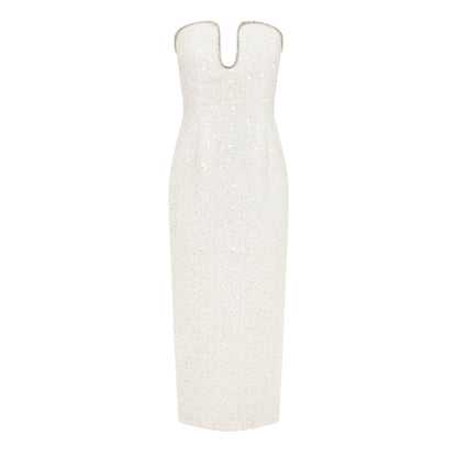 Sequin Boucle Strapless Midi Dress