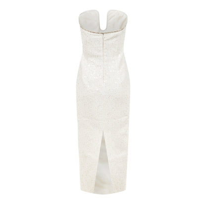 Sequin Boucle Strapless Midi Dress