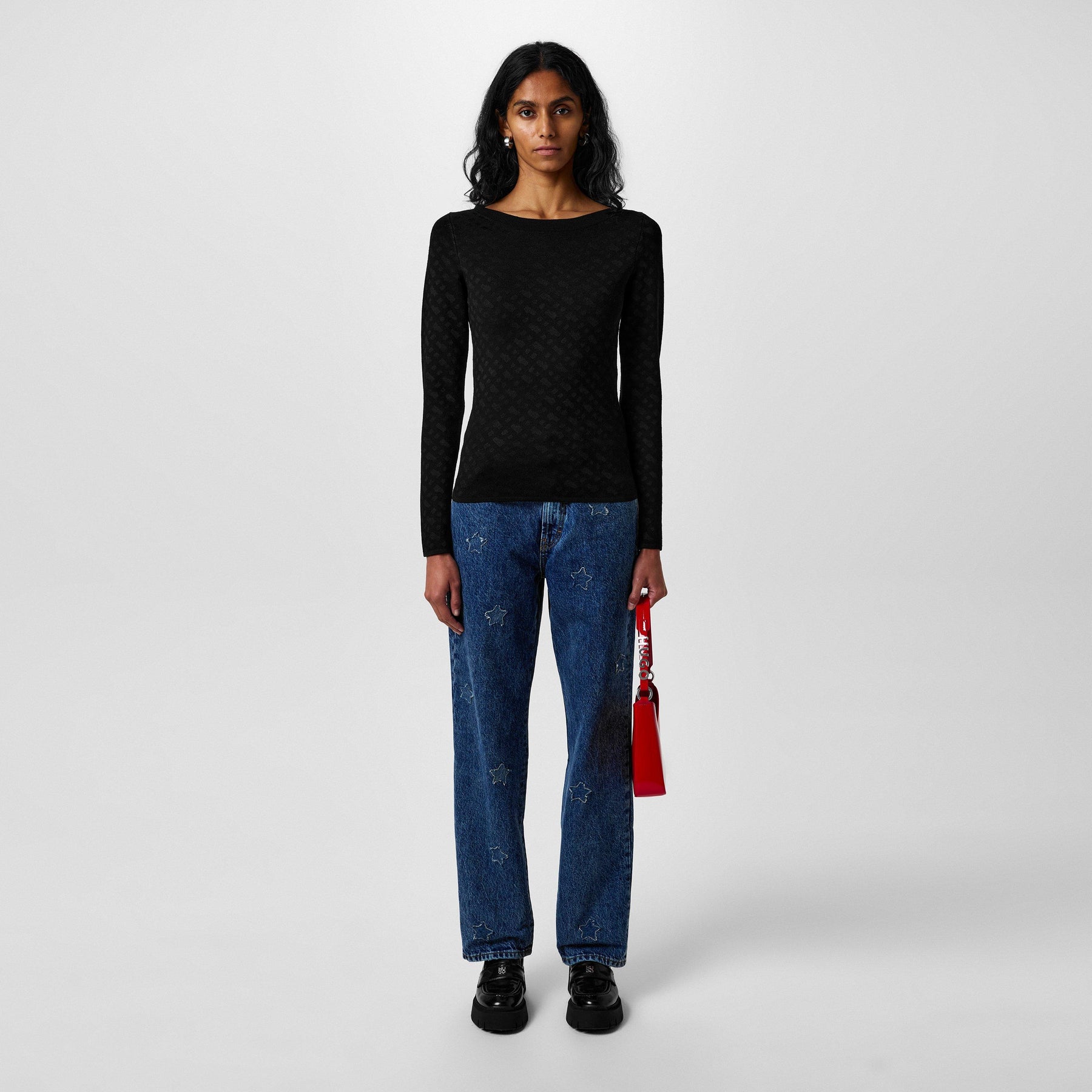 Women's Ferenti Knitted Top, Two-tone Jacquard Pattern