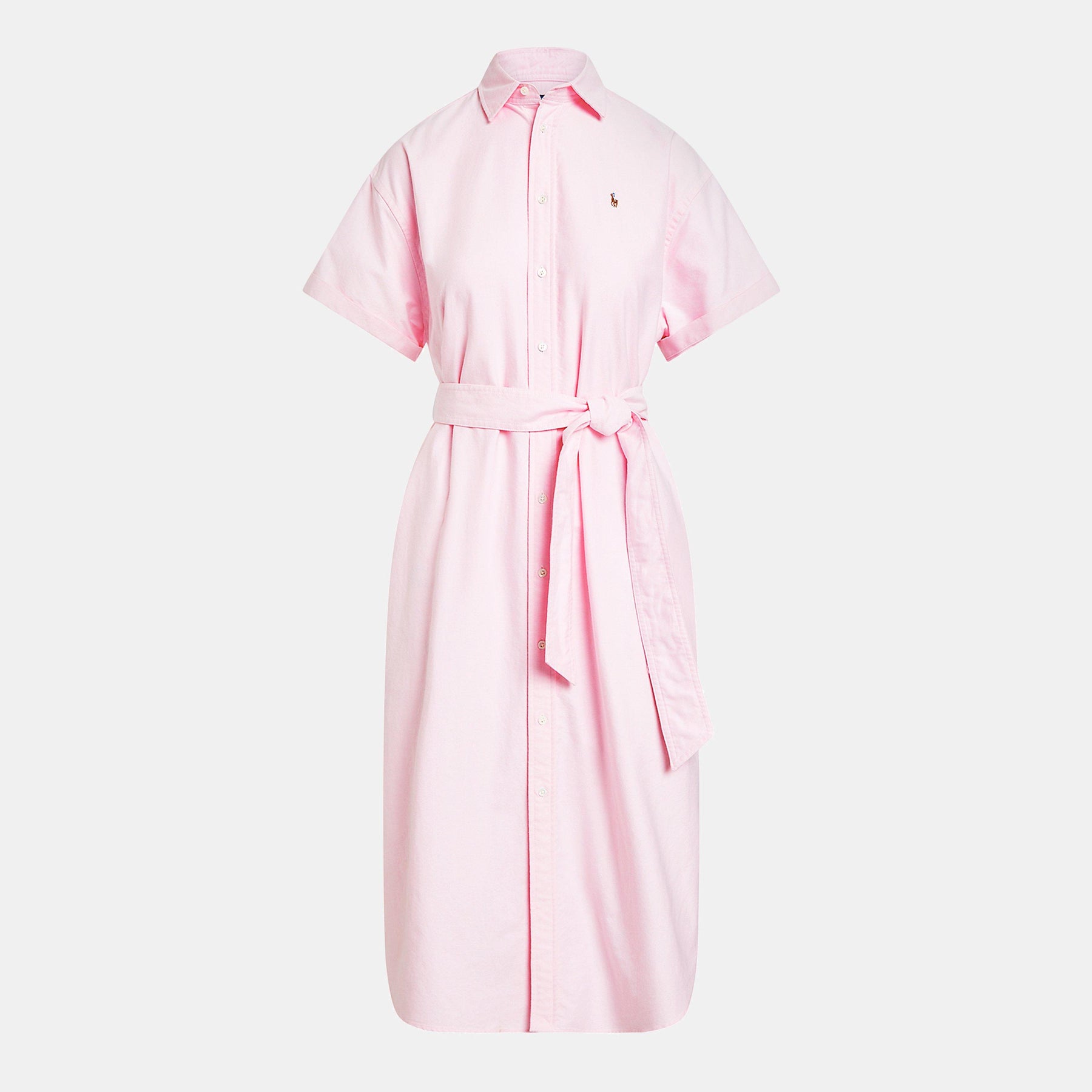 Belted Short-Sleeve Oxford Shirtdress