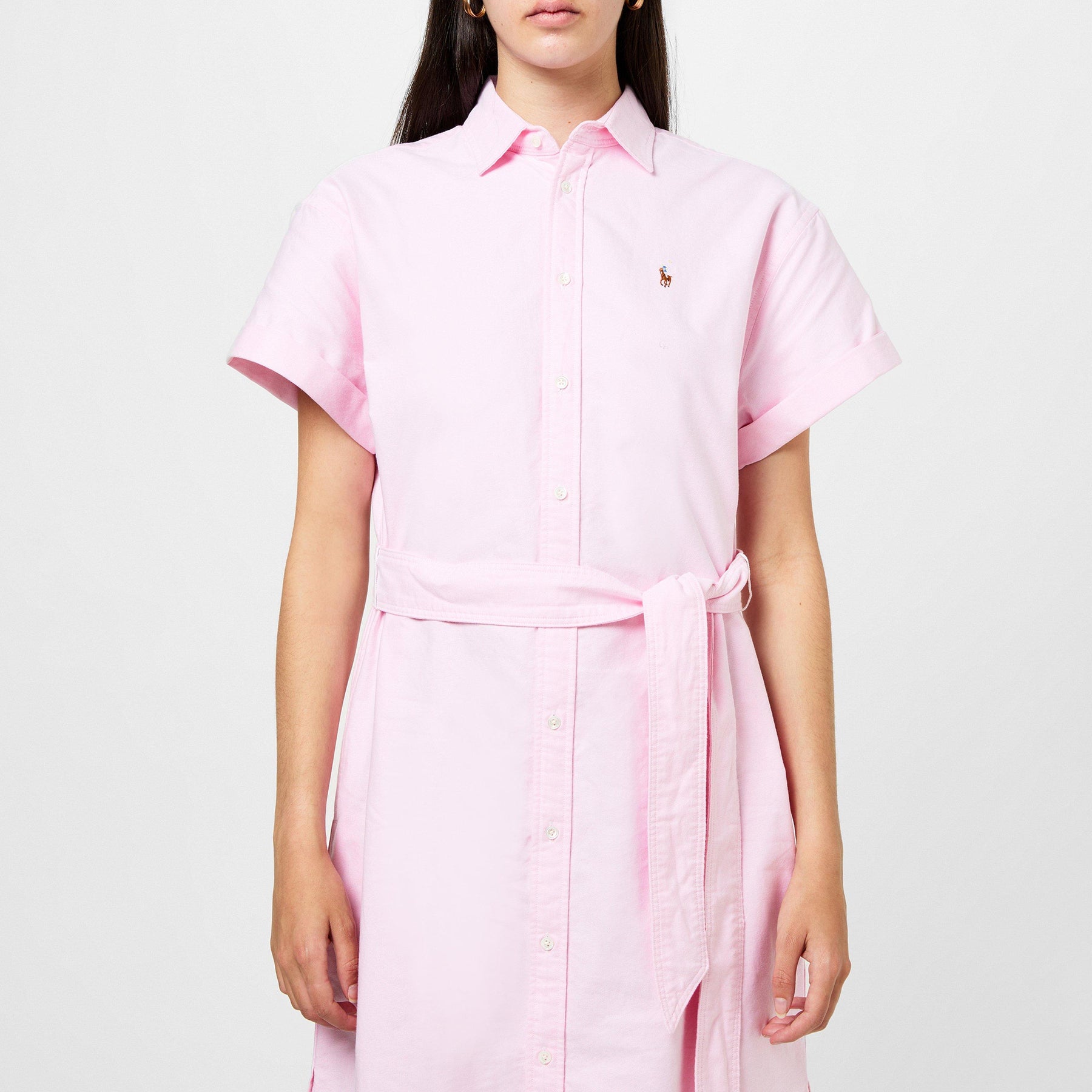 Belted Short-Sleeve Oxford Shirtdress