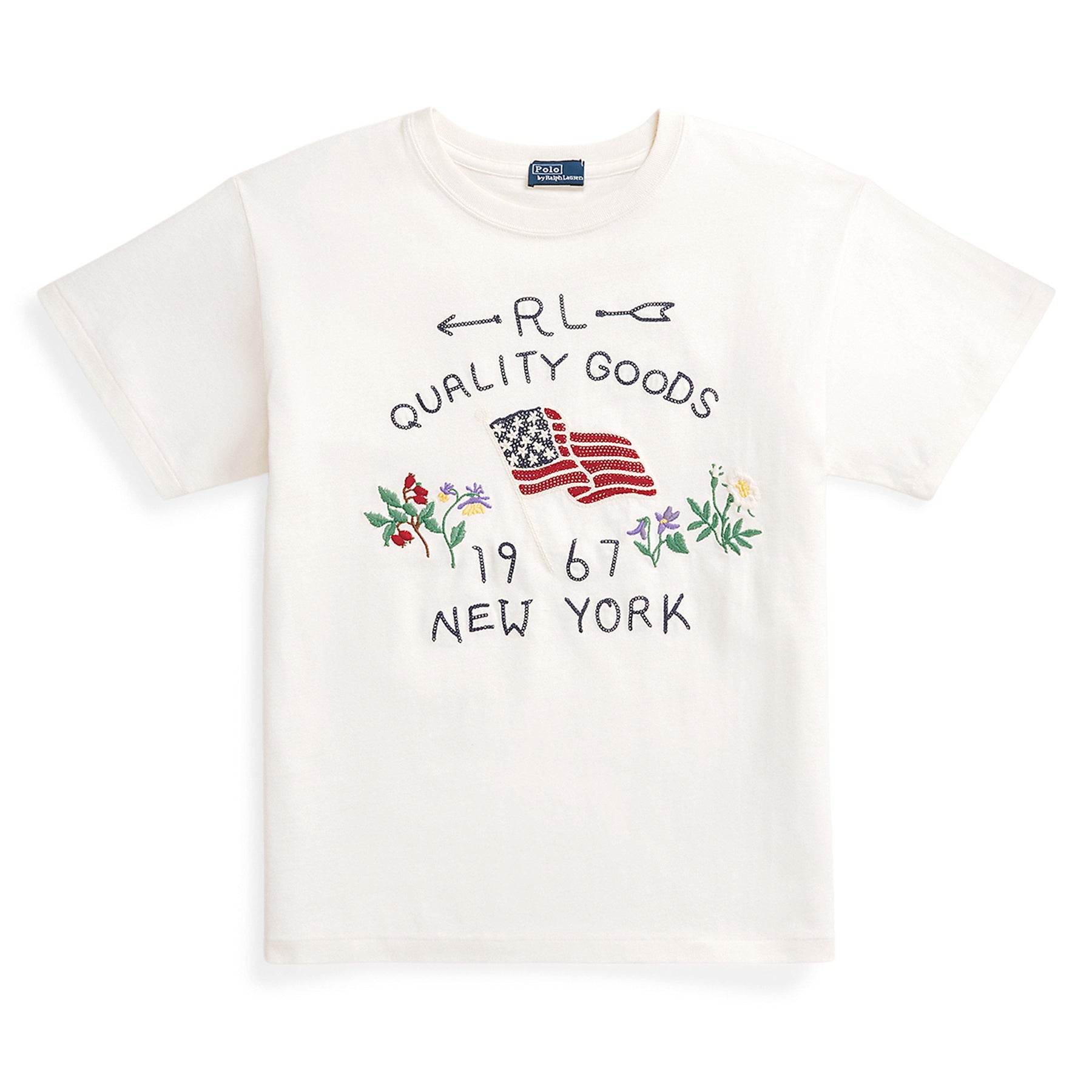 Embroidered Flag Cotton T-Shirt