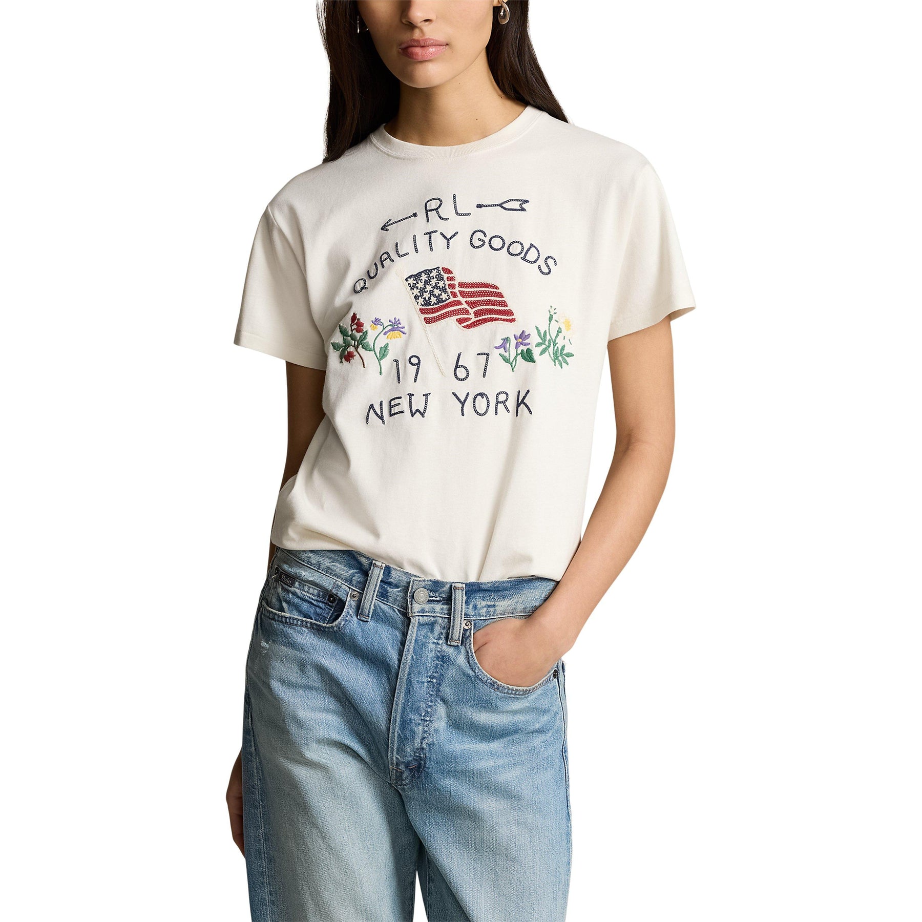 Embroidered Flag Cotton T-Shirt