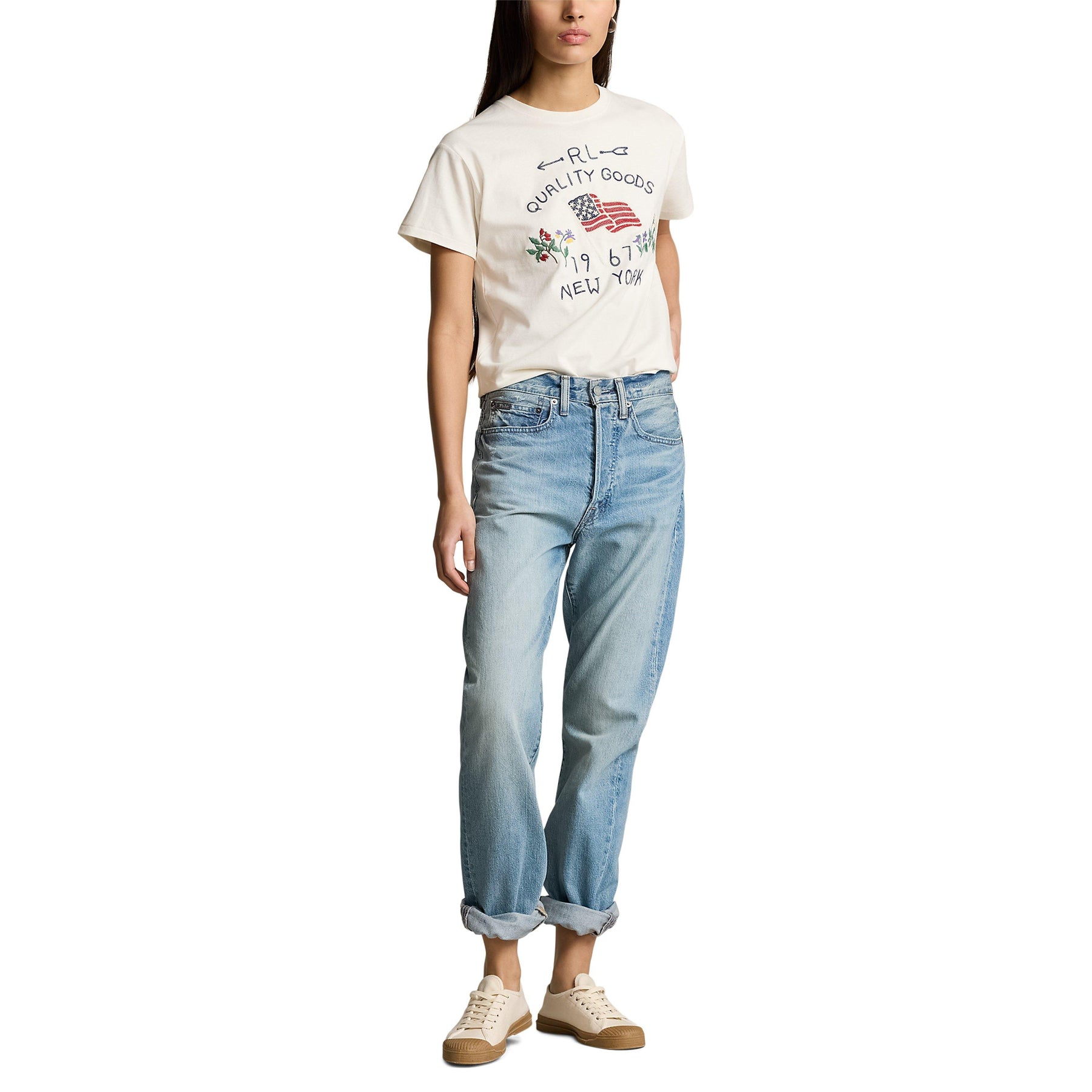 Embroidered Flag Cotton T-Shirt