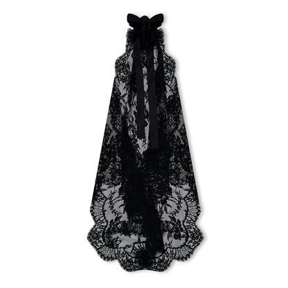 Asymmetrical Lace Top With Flower Detail On Neck