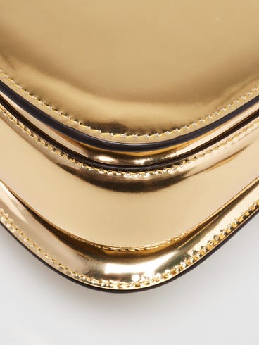 Gold Metallic Patent Leather Mini Bamboo Top Handle Bag
