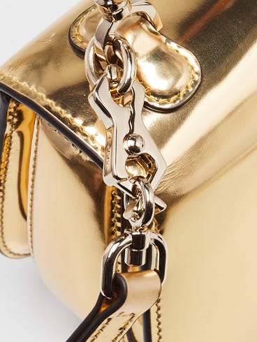 Gold Metallic Patent Leather Mini Bamboo Top Handle Bag