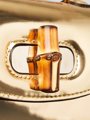 Gold Metallic Patent Leather Mini Bamboo Top Handle Bag