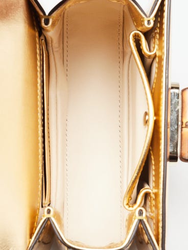 Gold Metallic Patent Leather Mini Bamboo Top Handle Bag
