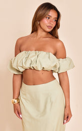 Shape Pale Lime Woven Puffball Bardot Top