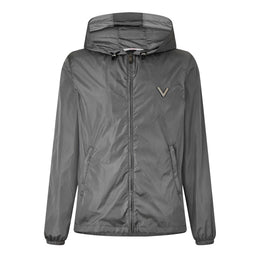 V Logo Wind Resistant Hooded Long Sleeve Windbreaker