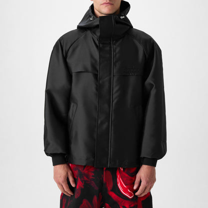Embroidered Logo Hooded Long Sleeve Windbreaker