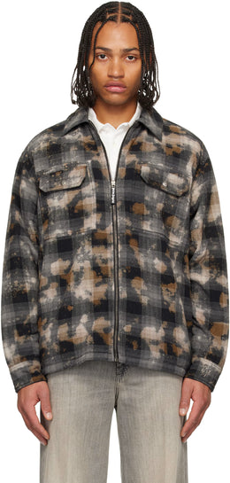 Gray & Brown Curved Logo Check Overshirt