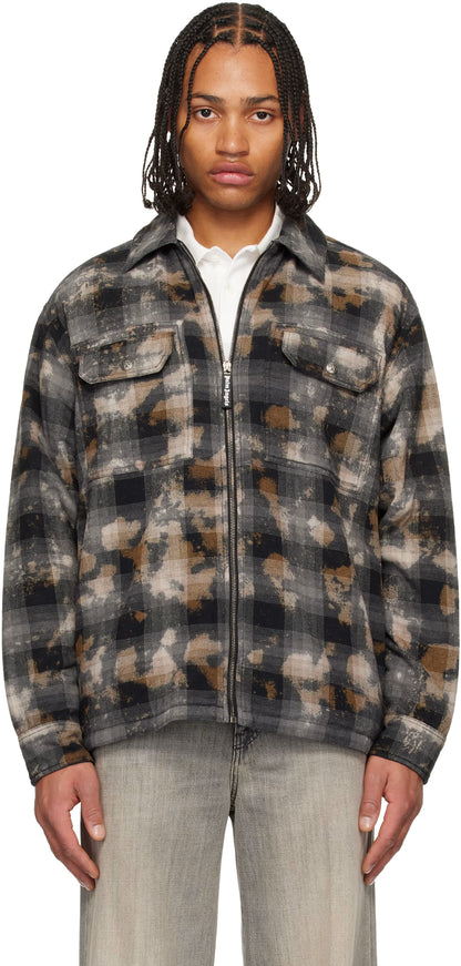 Gray & Brown Curved Logo Check Overshirt