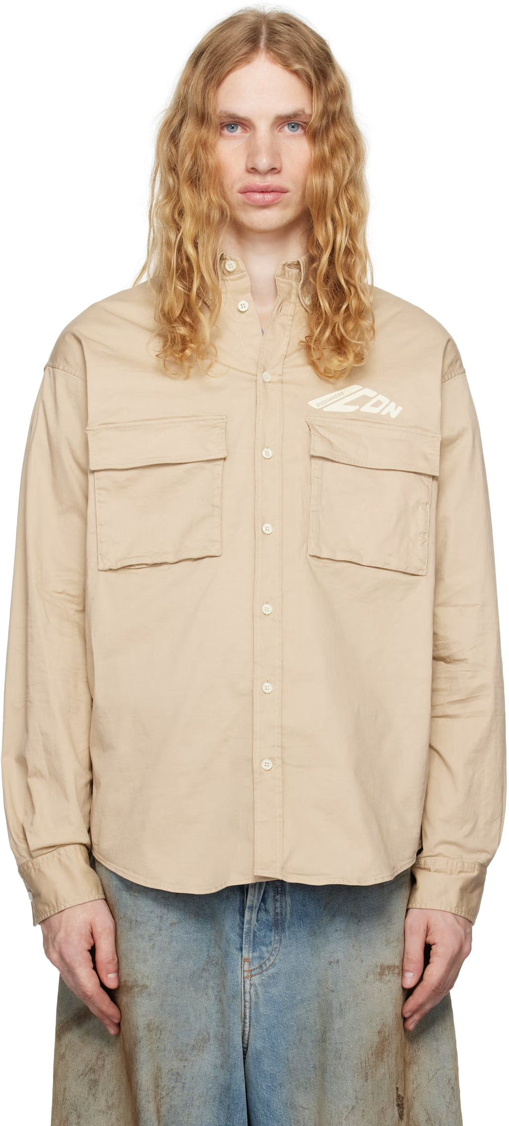 Beige Icon Dropped Shoulder Shirt