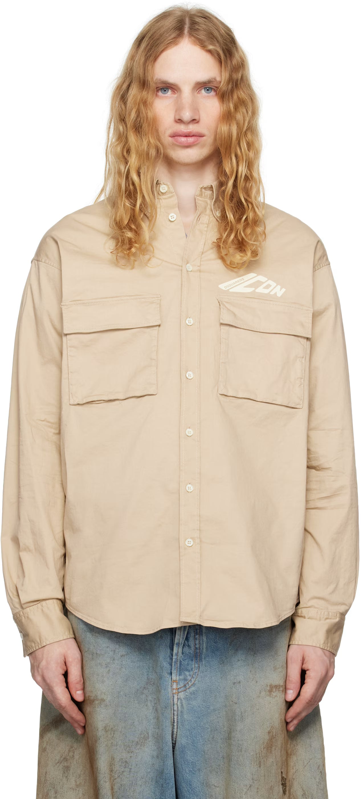 Beige Icon Dropped Shoulder Shirt