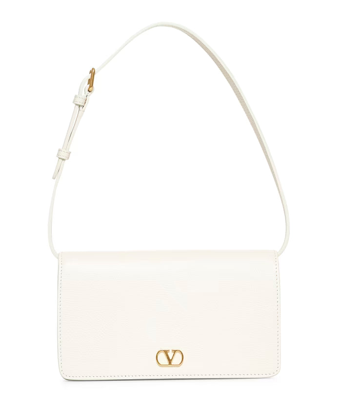 Foldover-top Leather Bag with Vlogo Detail