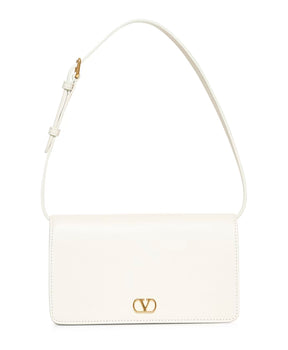 Foldover-top Leather Bag with Vlogo Detail