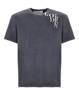 Golden Goose Blue Cotton T-shirt with Logo