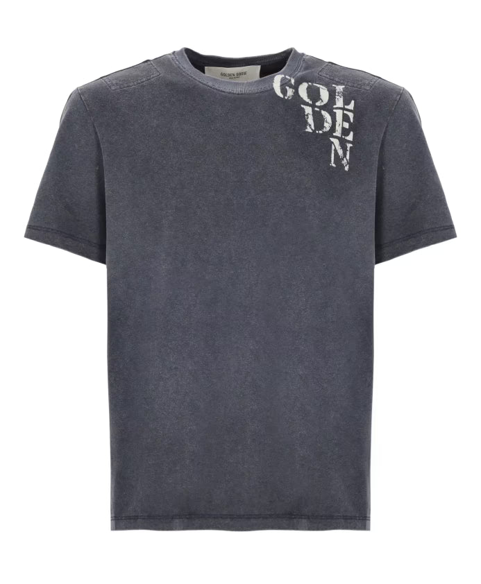 Golden Goose Blue Cotton T-shirt with Logo