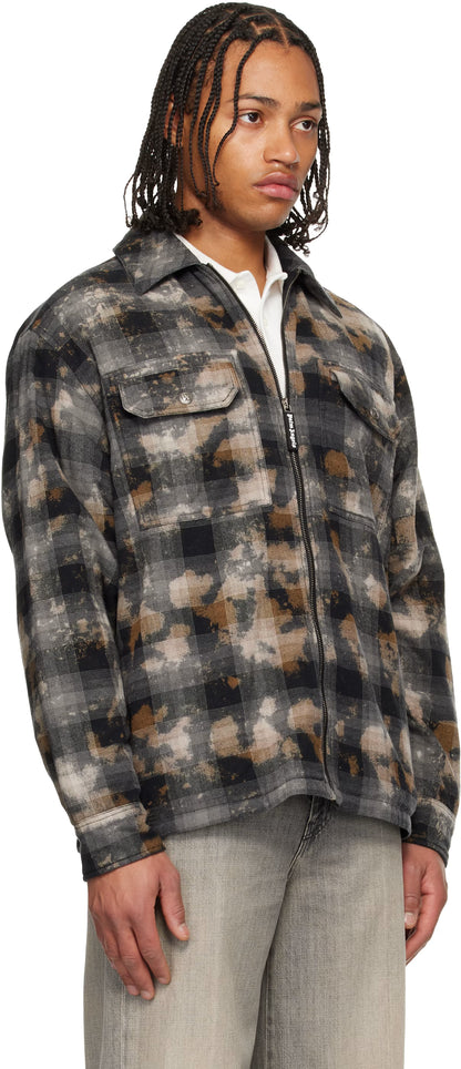 Gray & Brown Curved Logo Check Overshirt