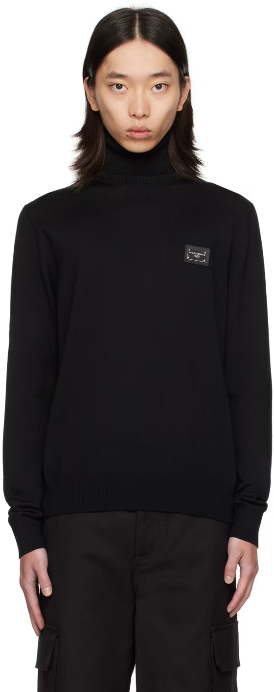 Dolce&Gabbana Black Logo Plaque Turtleneck
