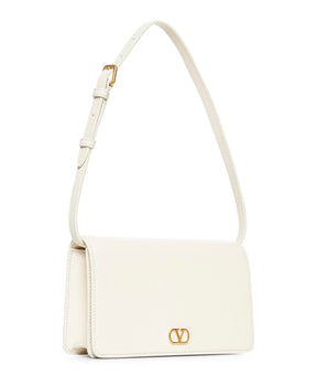 Foldover-top Leather Bag with Vlogo Detail