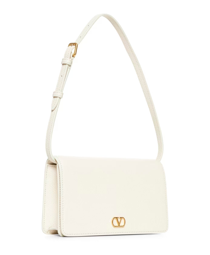 Foldover-top Leather Bag with Vlogo Detail