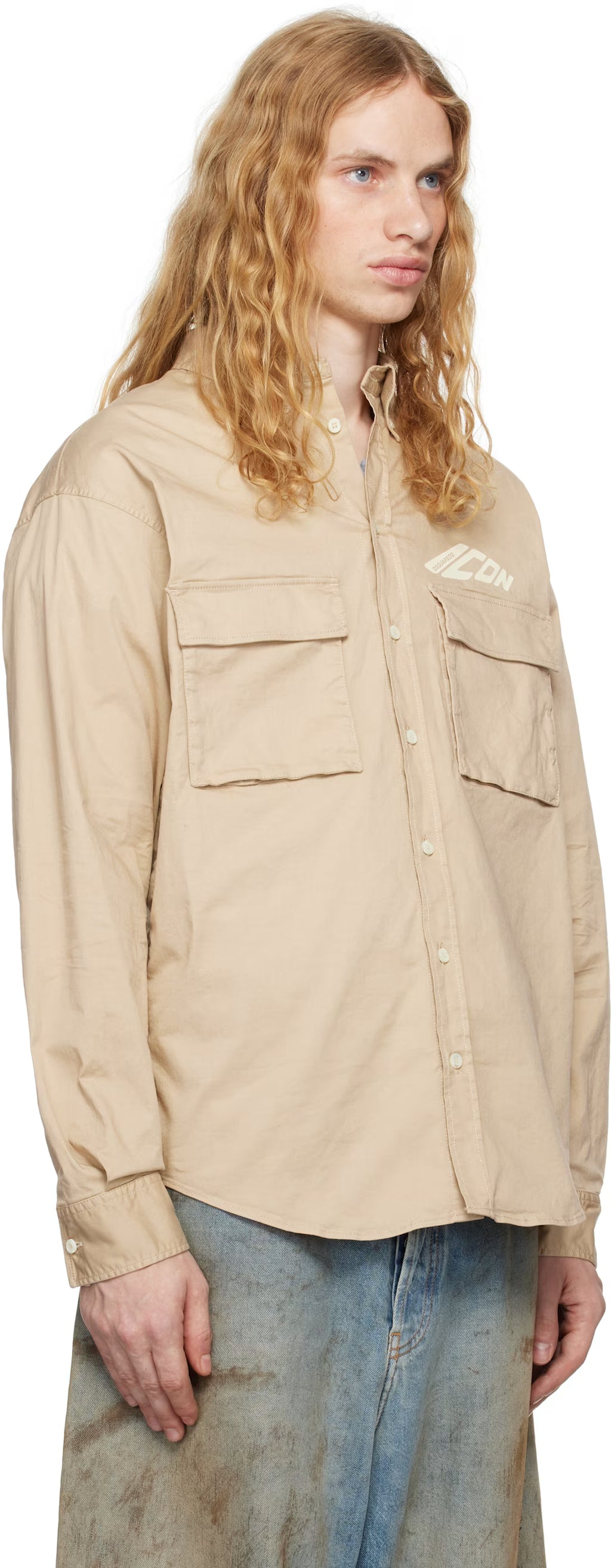 Beige Icon Dropped Shoulder Shirt