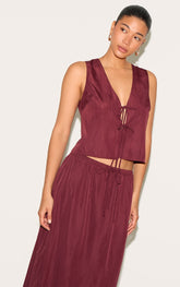 Plum Textured Tie Detail Waistcoat