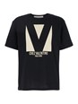 Valentino 'Chez' Black Crewneck T-Shirt with Maxi Logo Print on the Front in Cotton Man